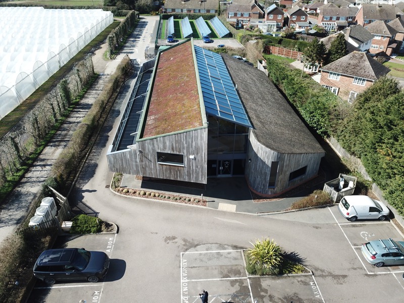 Aerial view with solar farm to the rear